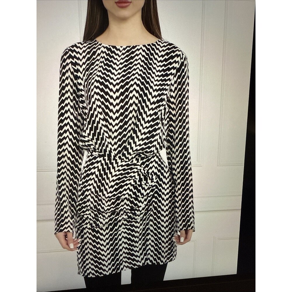 The Kooples Black & White French Designer Mini Dress Long Sleeve Size US XS NWT